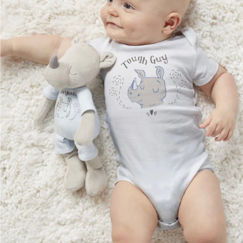 Demdaco Tough Guy Rino Buddy Plush Baby Toy I LOVE YOU 10”
